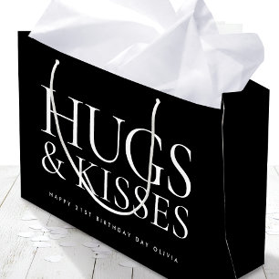 Happy Birthday Day Any Age Hugs & Kisses Black Large Gift Bag