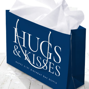 Happy Birthday Day Any Age Hugs & Kisses Navy Blue Large Gift Bag