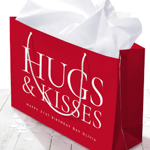 Happy Birthday Day Any Age Hugs & Kisses Red Large Gift Bag