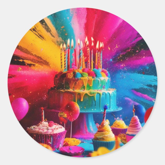 Happy birthday day classic round sticker (Front)