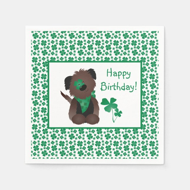 Happy Birthday Day Dog Shamrock Green Napkin (Front)