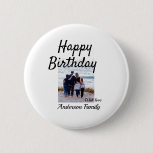 Happy birthday day photo family name elegant class 6 cm round badge