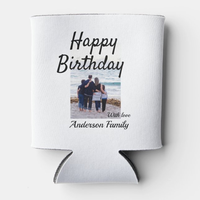 Happy birthday day photo family name elegant class can cooler (Front)