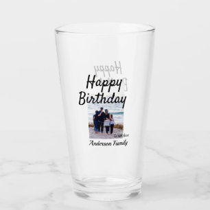 Happy birthday day photo family name elegant class glass
