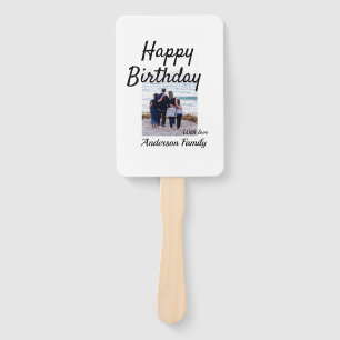 Happy birthday day photo family name elegant class hand fan