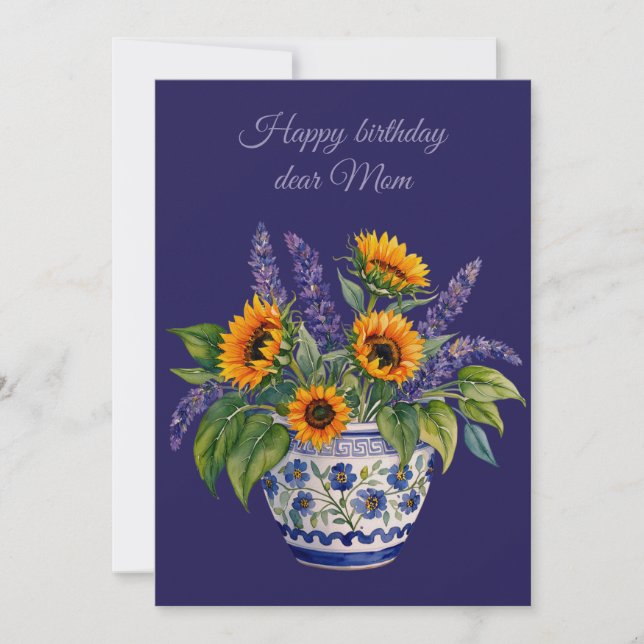 Happy birthday dear Mom & bouquet of flowers Holiday Card (Front)