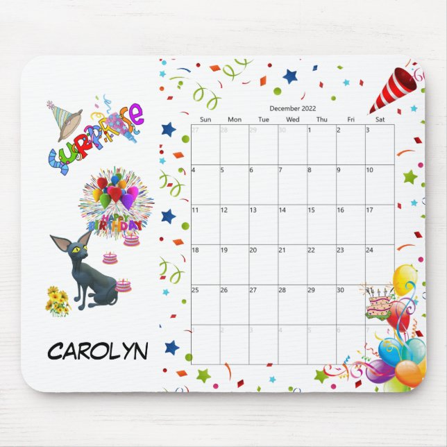 Happy Birthday December 2022 Calendar Mouse Pad (Front)