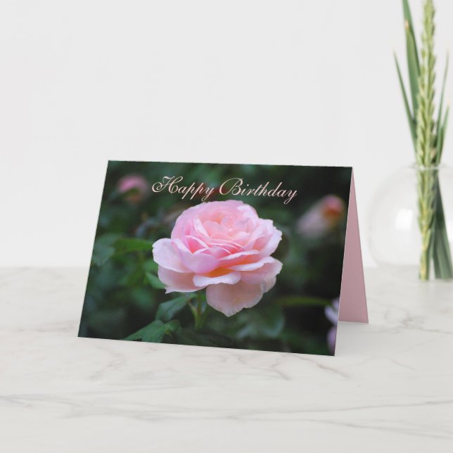 Happy Birthday Delicate Pink Rose Card (Front)