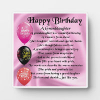 Happy  Birthday Design Granddaughter Poem Plaque