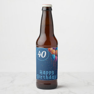 Happy Birthday design with balloons and confetti Beer Bottle Label