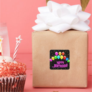 Happy Birthday! Design with colorful balloons and Square Sticker