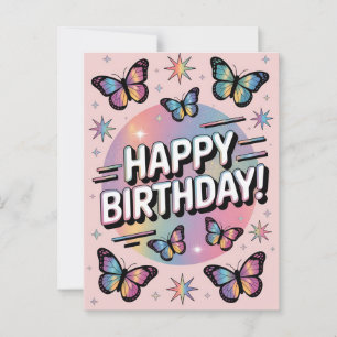 Happy Birthday Design with Colorful Butterflies Postcard
