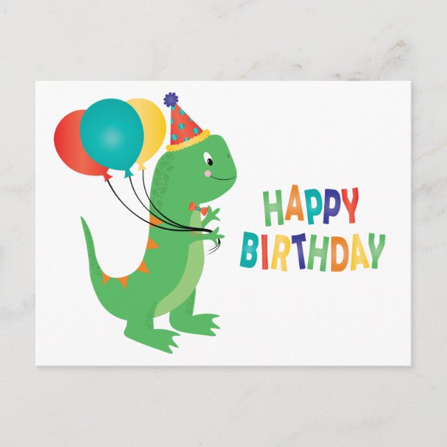 Happy Birthday Dinosaur Balloons Postcard (Front)