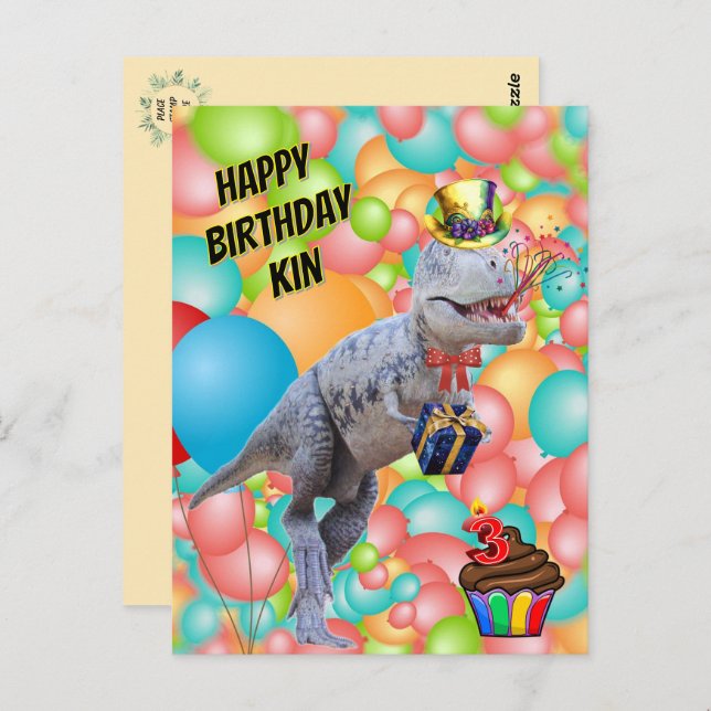 Happy Birthday Dinosaur! (Personalise Text) Postcard (Front/Back)