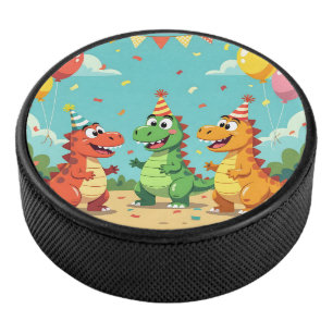 Happy birthday dinosaurs theme hockey puck
