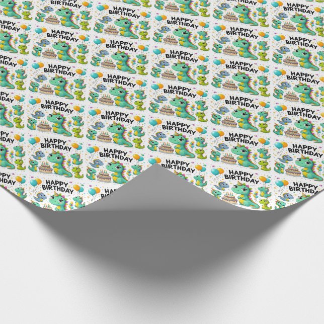 Happy Birthday Dinosaurs  Wrapping Paper (Corner)
