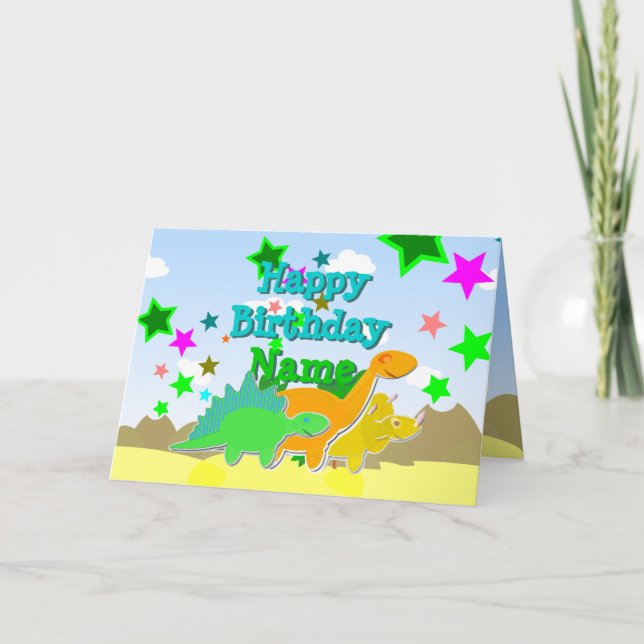 Happy Birthday Dinosaurs Your Name Card (Front)