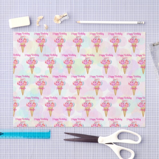 happy birthday disco balls ice cream pattern girly tissue paper (Craft)