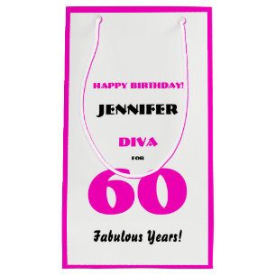 Happy Birthday Diva 60 Fabulous Years Hot Pink Small Gift Bag