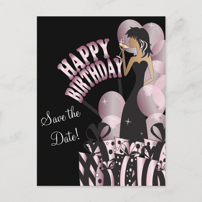 Happy Birthday Diva Girl | DIY Name | Pink Announcement Postcard (Front)