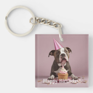 Happy Birthday! Dog eating cake  Key Ring