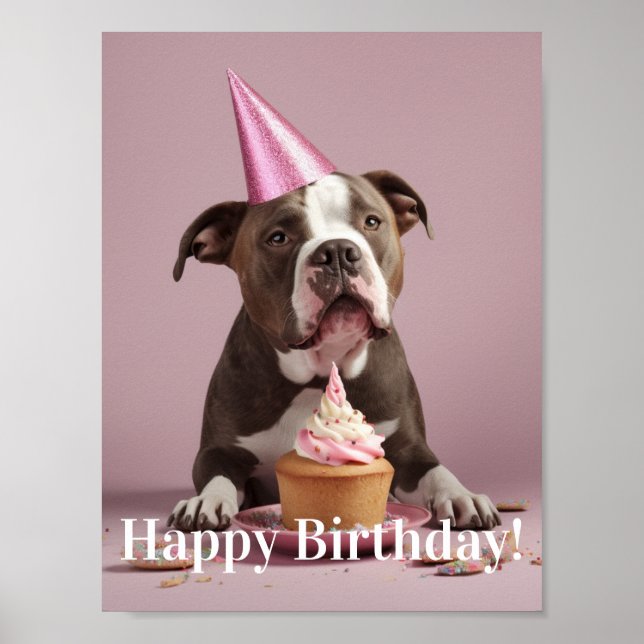 Happy Birthday! Dog eating cake  Poster (Front)