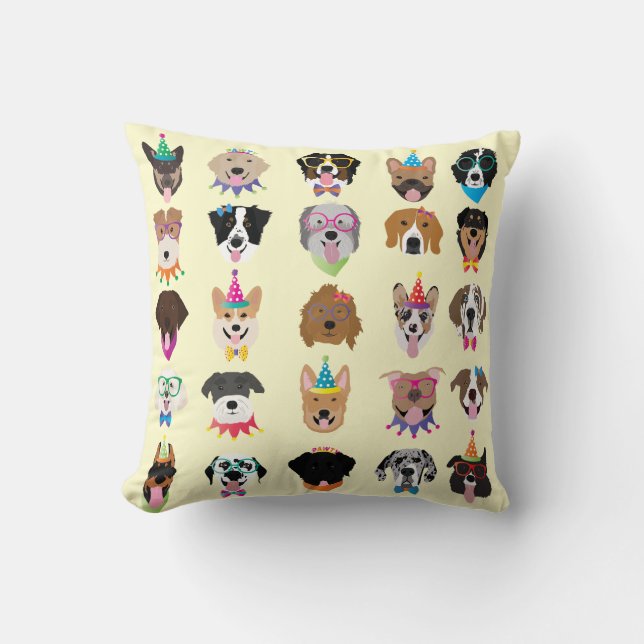 Happy Birthday Dog Faces Pawty Animals Cushion (Front)