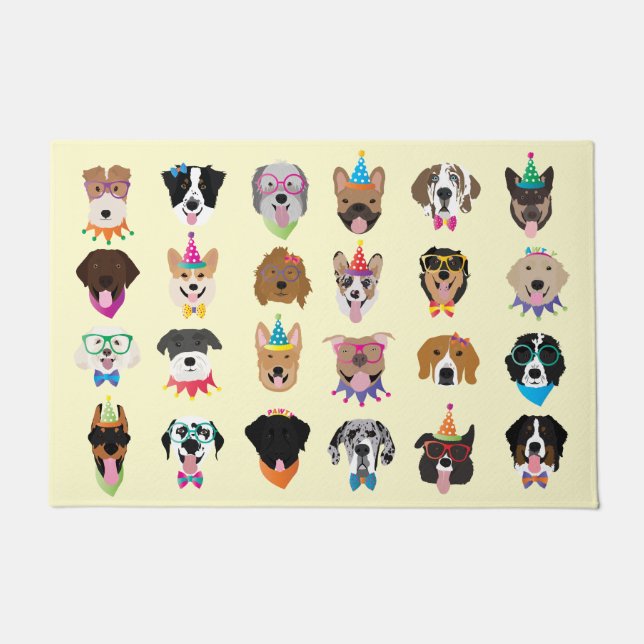 Happy Birthday Dog Faces Pawty Animals Doormat (Front)