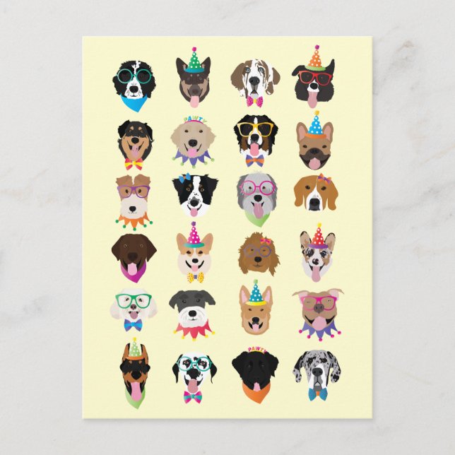 Happy Birthday Dog Faces Pawty Animals Holiday Postcard (Front)