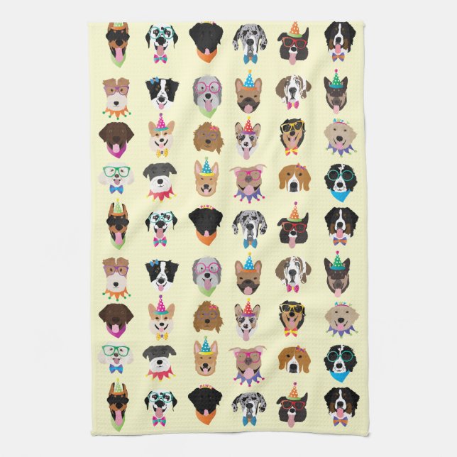 Happy Birthday Dog Faces Pawty Animals Tea Towel (Vertical)