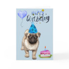 Happy Birthday Dog Pug Puppy Blank Watercolor