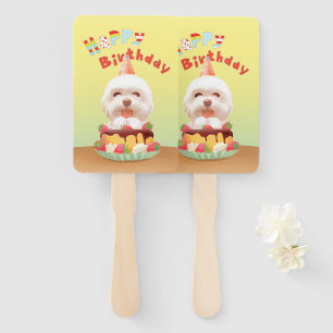 Happy Birthday Dog with Cake Hand Fan