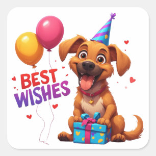 🐶 Happy Birthday Dog With Gift Balloons Square Sticker