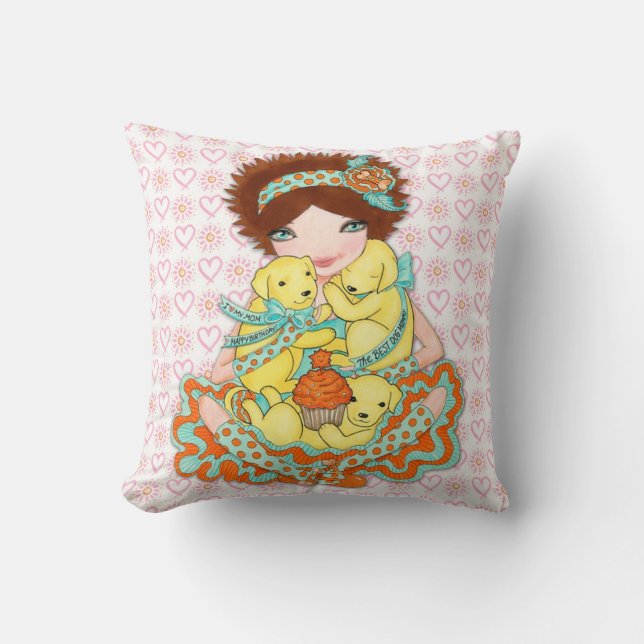Happy Birthday Doggie Mum with Yellow Labs Cushion (Front)