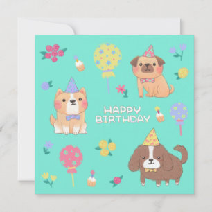 Happy Birthday: Dogs, Balloons & Flowers Holiday Card