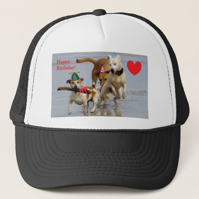 happy birthday dogs trucker hat (Front)