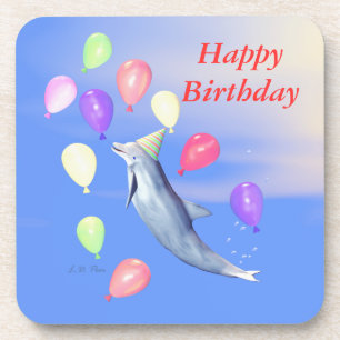 Happy Birthday Dolphin and Balloons Coaster