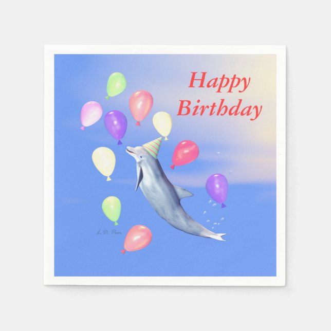 Happy Birthday Dolphin and Balloons Napkin (Front)
