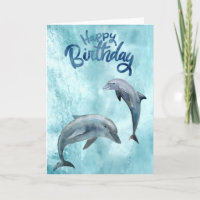 Happy Birthday Dolphin Watercolor