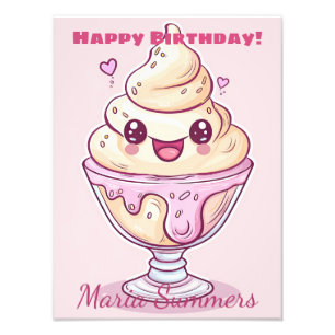 Happy Birthday Dondurma Ice-cream Kawaii Cartoon  Photo Print