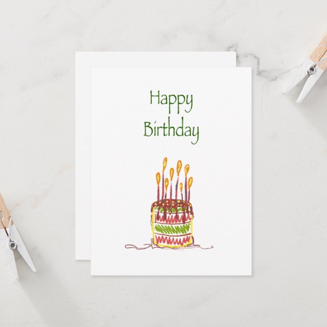 Happy Birthday Doodle Cake Card (Front/Back In Situ)