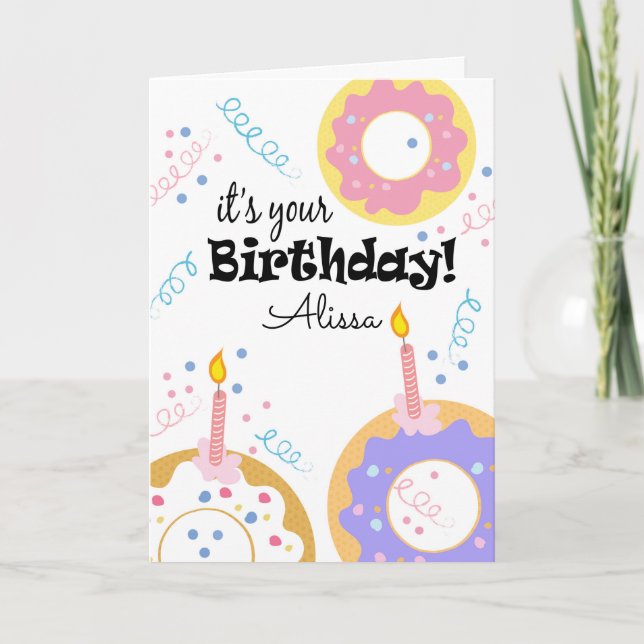 Happy Birthday Doughnuts Custom Text Greeting Card (Front)