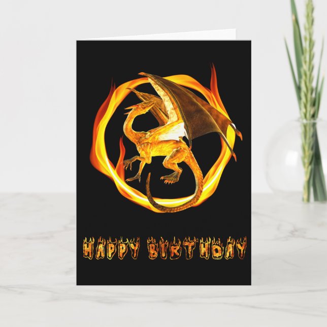 Happy Birthday Dragon Fire Card (Front)