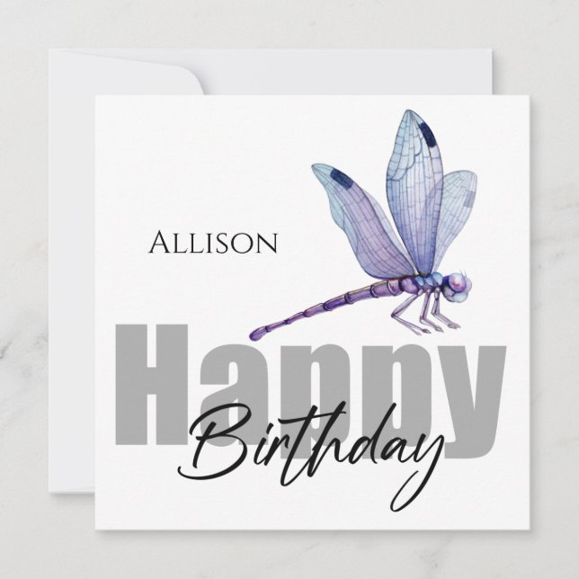 Happy Birthday Dragonfly Personalised Name  Card (Front)