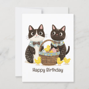 Happy Birthday Easter Cats Easter Basket Postcard
