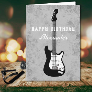 Happy Birthday Electric Guitar Black and White Card