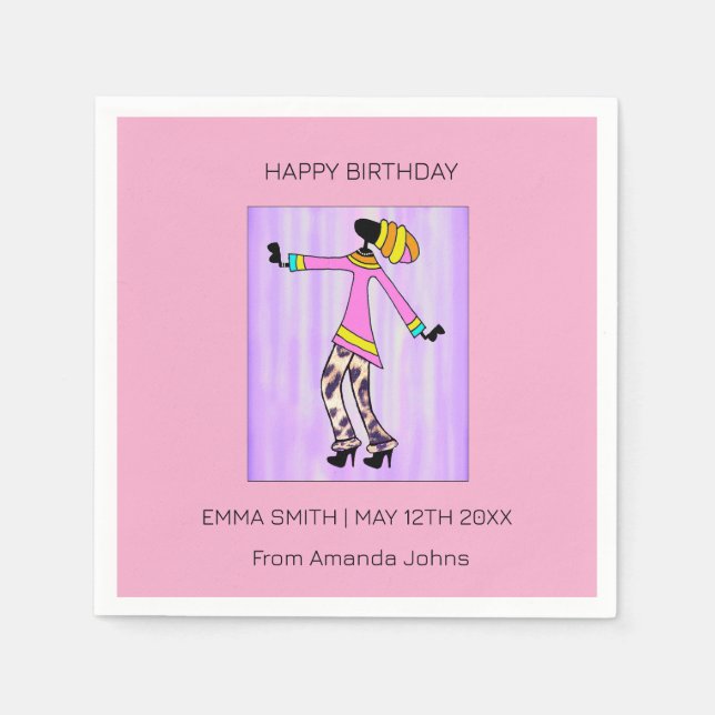 Happy Birthday, Elegant and Trendy Girl  Napkin (Front)