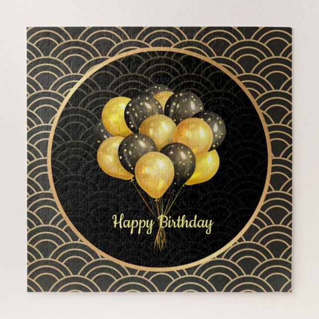 Happy Birthday, elegant black and gold, Jigsaw Puzzle (Vertical)