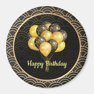 Happy Birthday, elegant black and gold, Magnet