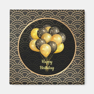 Happy Birthday, elegant black and gold, Magnet